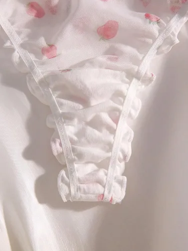 Vista 4 de SHENHE Paquete de 3 bragas de malla transparente con ribete de lechuga para mujer