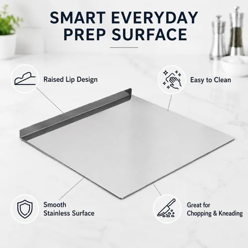 Vista 8 de Tabla de cortar de acero inoxidable con labio, tabla de cortar de metal de 15 x 11 pulgadas para encimera de cocina, tabla de preparación