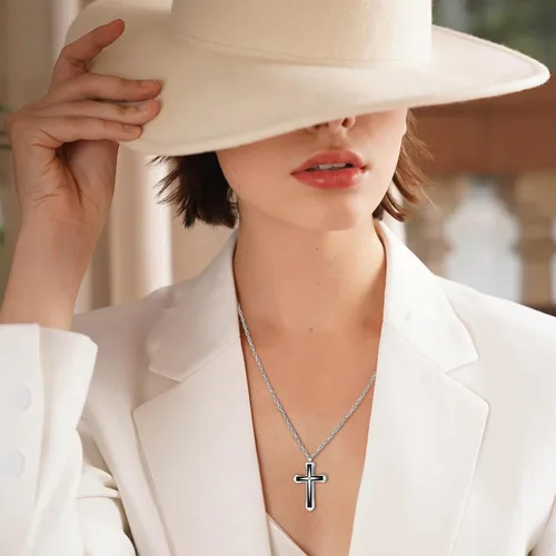 Vista 6 de XIUDA Collares de urna de cruz para cenizas con colgante de cremación de cristal para cenizas humanas, recuerdo conmemorativo, joyería de cremación