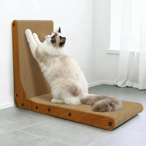 Vista 7 de Rascador para gatos, almohadilla rascador de gatos en forma de L de 23 pulgadas para gatos de interior, rascador de cartón sostenible duradero