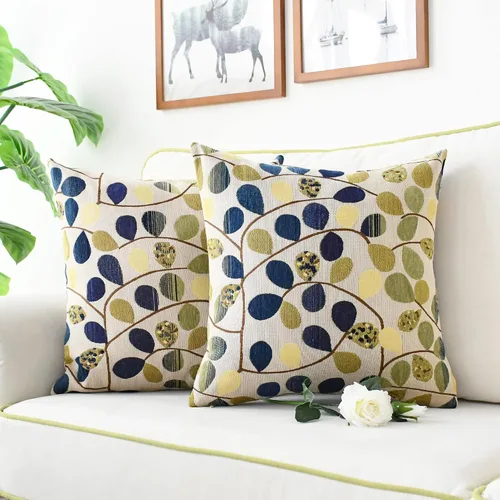 Vista 5 de CaliTime Funda de cojín para sofá, decoración del hogar, felpilla de lujo con hojas bonitas de ambos lados, 18 x 18 pulgadas, color azul crudo
