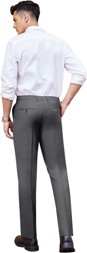 Vista 2 de COOFANDY Pantalones de vestir de ajuste clásico para hombre, pantalones formales rectos con frente plano, sin arrugas, cintura expandible