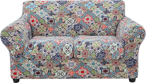 Vista 28 de hyha Funda para sofá, fundas para sofá biplaza, diseño floral, elásticas, estampadas, 3 piezas, fundas para sofá de 2 cojines separados, protector