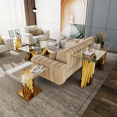 Vista 7 de Mesa auxiliar de cristal dorado, mesa auxiliar cuadrada moderna de 24 pulgadas para sala de estar