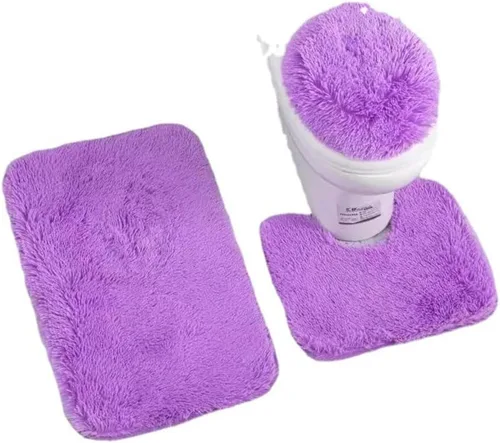 Vista 6 de XZJMY Juego de 3 alfombras de baño, tapetes de baño, tapetes antideslizantes y absorbentes, tapete de contorno en forma de U y cubierta de tapa