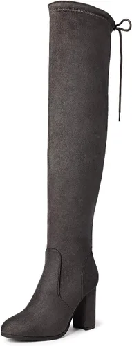 Vista 17 de DREAM PAIRS - Botas altas hasta el muslo de moda para mujer, botas largas y sexis de piel sintética con tacón ancho medio Negro