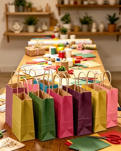 Vista 7 de qiqee Bolsas de regalo pequeñas de papel multicolor con asas a granel para fiesta arcoíris - 8.3"x6"x3.15" 100 piezas