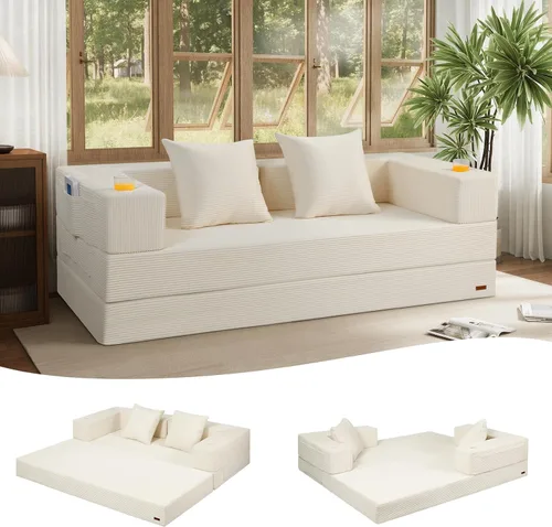 Vista 16 de COMAX Sofá cama futón, sofá cama convertible 4 en 1, sofás deshuesados para sala de estar, sofá biplaza plegable pequeño plegable que ahorra Gris