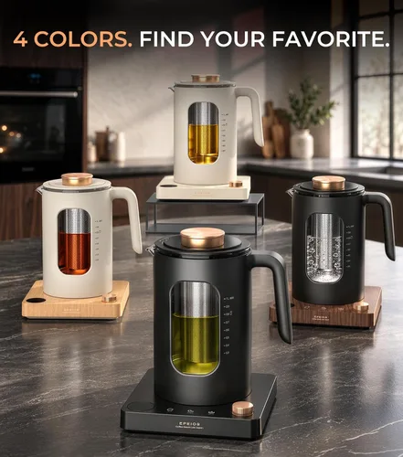 Vista 8 de Epeios Tetera eléctrica con infusor, control de temperatura de 1 ℉, 1 L Gris-oscuro
