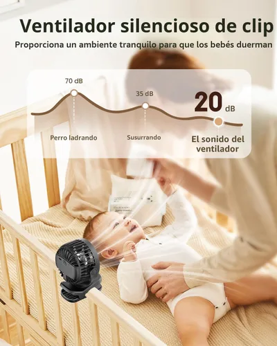 Vista 3 de TUNISE Mini ventilador con clip, ventilador de escritorio a pilas, pantalla digital, 3 velocidades ajustables, bidireccional ajustable de 360 °