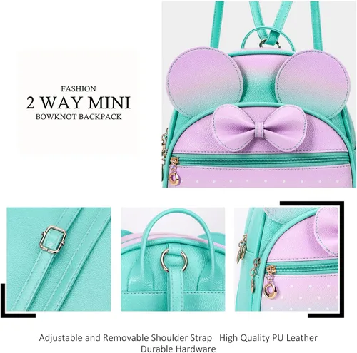 Vista 3 de KL928 Mini mochila para niñas con lazo y lunares, bolsa de hombro convertible para mujer