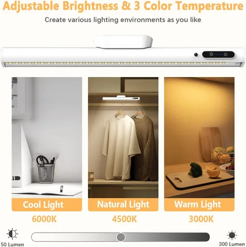 Vista 2 de Barra ligera magnética recargable del LED, luz inalámbrica del Blanco