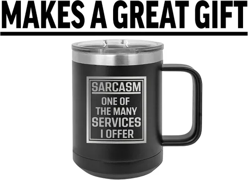 Vista 5 de Rogue River Tactical Divertida taza de café negra de acero inoxidable resistente con tapa, sarcasmo, uno de los muchos servicios que ofrezco broma