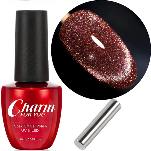 Vista 7 de VERONNI Esmalte de uñas de gel de ojo de gato con diamantes reflectantes, brillo plateado, ojo de gato, gel UV LED (E-01) con imán
