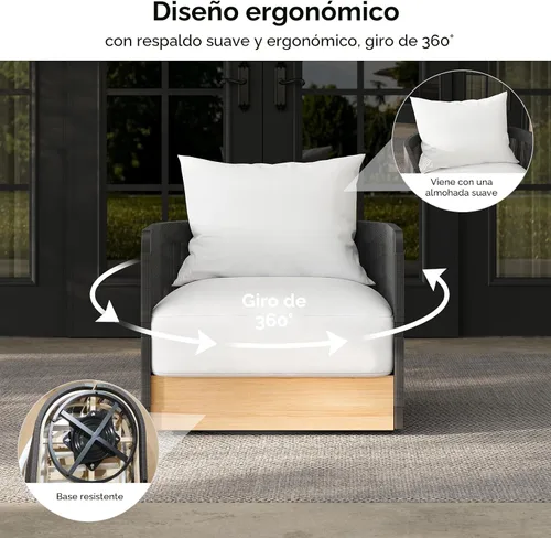 Vista 5 de homary Silla giratoria para patio, 2 piezas, con cojín grueso a prueba de Negro