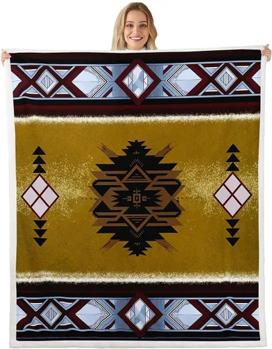 Vista 12 de Manfei Manta azteca nativa americana para decoración de habitación de niños y niñas, manta retro tribal geométrica bohemia para sofá, manta de forro