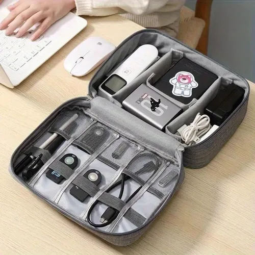 Vista 5 de Bolsa organizadora de cables de viaje, bolsa organizadora de cables impermeable para accesorios electrónicos para cables, cables, cargadores