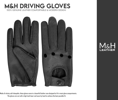 Vista 4 de M&H Since 1978 Guantes de conducción para hombre - Guantes de cuero para hombre - Guantes de conducción de automóviles - Guantes de conducción