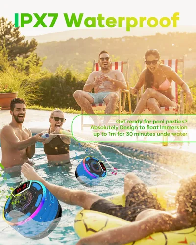 Vista 2 de ssuowao - Altavoz de ducha Bluetooth IPX7 impermeable con pantalla LED, radio FM, ventosa, micrófono integrado, mini altavoz para baño, viajes