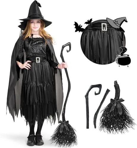 Vista 7 de Disfraz clásico de bruja malvada gótica, bruja negra para Halloween