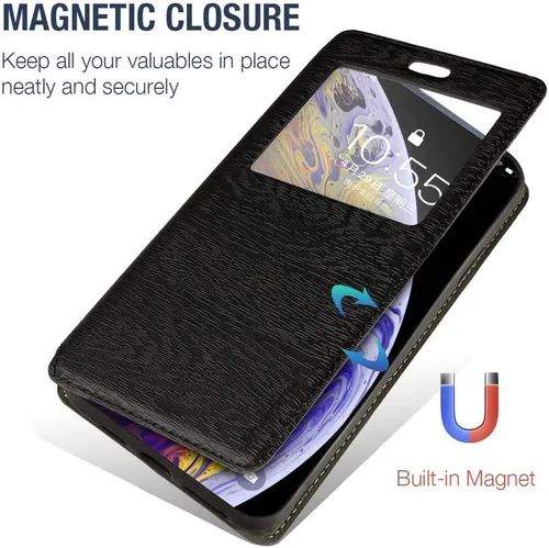 Vista 3 de Funda de piel sintética con ventana magnética invisible compatible con Unihertz Tank 2, cubierta de pantalla transparente inteligente con protección