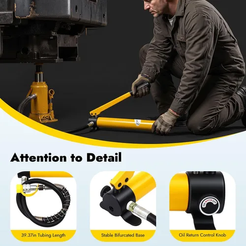 Vista 9 de Bomba de mano hidráulica 10T 10000Psi Tipo Separado Kit de bomba hidráulica manual de Ram con mango antideslizante Bolas de acero y anillo