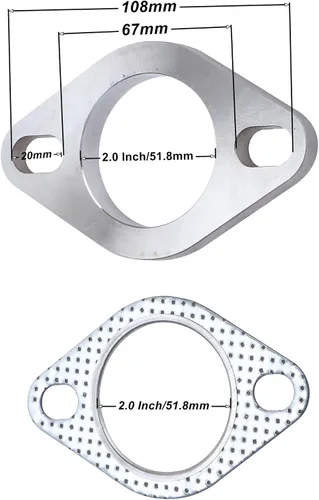 Vista 2 de Rwraps Junta de brida de escape de acero inoxidable de 2 pernos de 2 pulgadas y kit de conexión de brida de escape de 2 pernos de 2 pulgadas/51.8mm