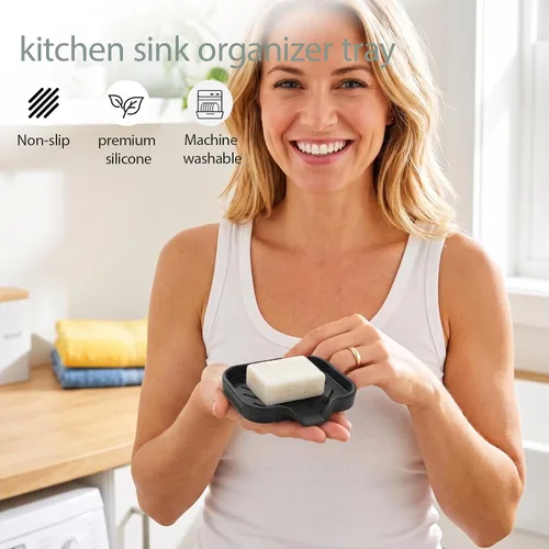 Vista 5 de MicoYang Jaboneras de Baño de Silicona con Boquilla de Drenaje - Organizador de Fregadero de Baño y Cocina, Soporte para Esponja, Bandeja de Jabón