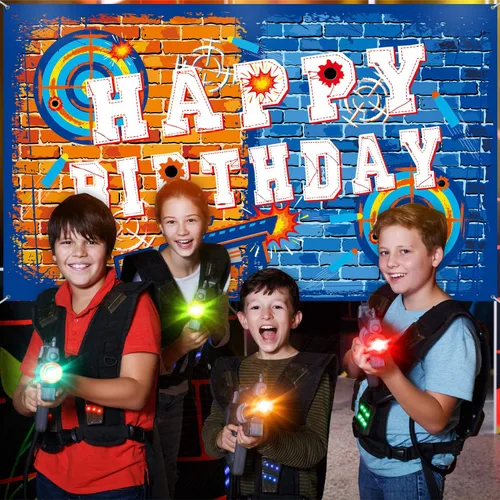 Vista 7 de Tatuo Fondo de pistola de feliz cumpleaños, decoración de fiesta, suministros de dardos, fondo de batalla, agua para decoración temática de fiesta