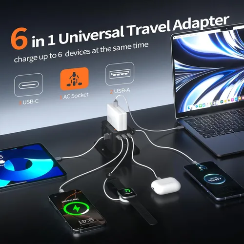 Vista 3 de Adaptador de viaje universal, adaptador de enchufe de viaje para EE. UU./UE/Reino Unido/AU y más de 200 países en todo el mundo, adaptador