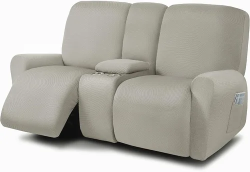 Vista 43 de ULTICOR Fundas para sofá reclinable de 8 piezas, fundas elásticas con hilo teñido para sofá reclinable de 3 cojines, gruesas, suaves y lavables Gris