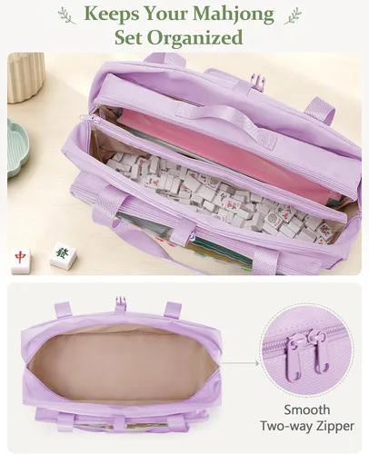Vista 2 de Yarwo 3 PCS Mahjong Bag for Tiles & Racks, Empty American Mahjong Game Tote Purple