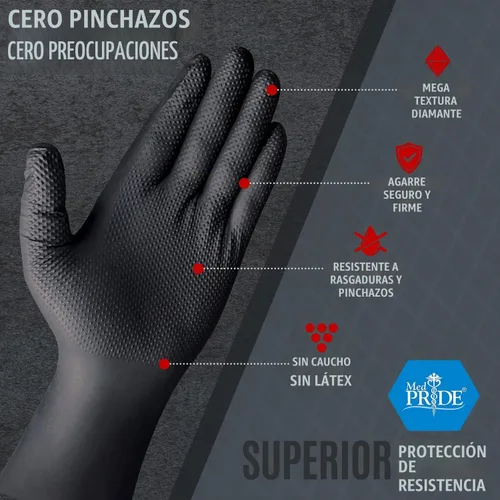 Vista 4 de MED PRIDE Maxx Strength - Nitrilo industrial negro, 8 mil de grosor, textura de diamante, desechable, resistente, resistente al desgarro
