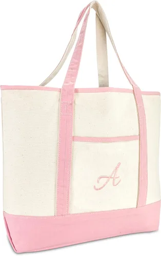 Vista 9 de DALIX Bolso de mano de lona de algodón para mujer Bolsos de hombro grandes Monograma rosa A - Z K
