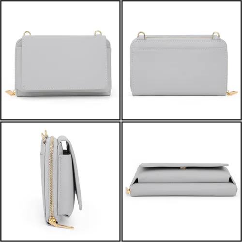 Vista 5 de UTO Cartera RFID para mujer, bolso cruzado para teléfono celular para mujer, tarjetero de viaje de moda, cartera de mano con 2 correas, 1266 Gris