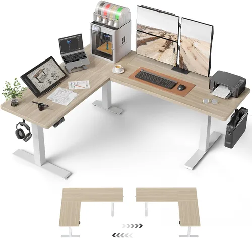 Vista 18 de FEZIBO - Escritorio de pie en forma de L de 63" x 55", altura ajustable, escritorio de computadora de esquina eléctrica de 63 pulgadas, escritorio