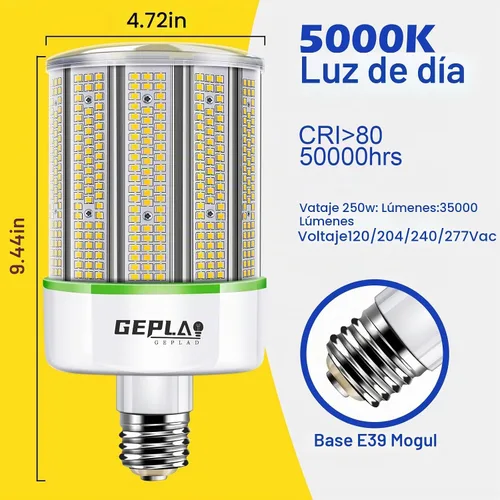 Vista 6 de GEPLAD Paquete de 2 Bombillas LED de Base Mogul E39 de 250W, Luz Diurna 5000K 35,000LM Bombilla LED Tipo Mazorca (Equiv. 1000W Mh/Hps/Hid)
