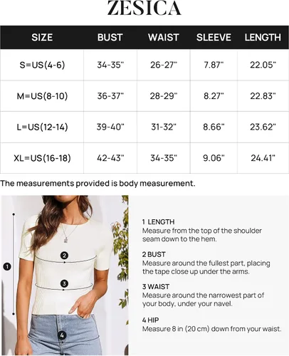 Vista 6 de ZESICA Camiseta de manga corta con cuello redondo y punto acanalado para mujer, ajustada, camiseta básica de verano 2023 de color sólido