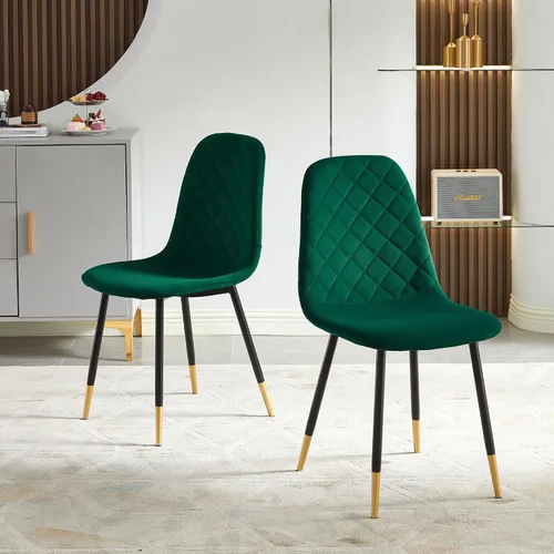 Vista 24 de Juego de 2 sillas de comedor de terciopelo azul marino, sillas tapizadas de cocina y comedor con patas de metal, sillas decorativas modernas