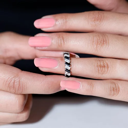 Vista 3 de Anillo de boda de ónix negro real (calidad AAA, joyería de piedras preciosas apilables para mujeres)