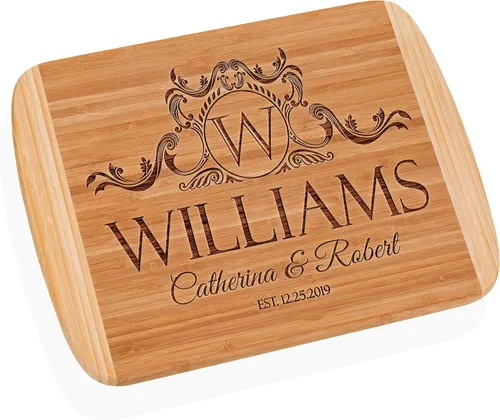 Vista 4 de Tabla de cortar personalizada, 11 diseños, 13 x 11, elegante tabla de cortar de bambú, regalos de boda para parejas, regalos de inauguración