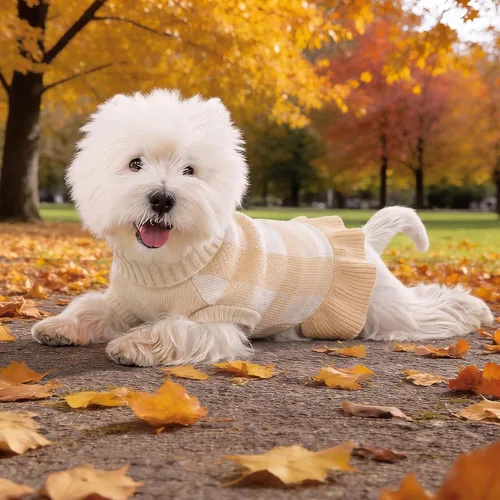 Vista 4 de Vestido de suéter para perro, ropa de Navidad a cuadros para perros Beige