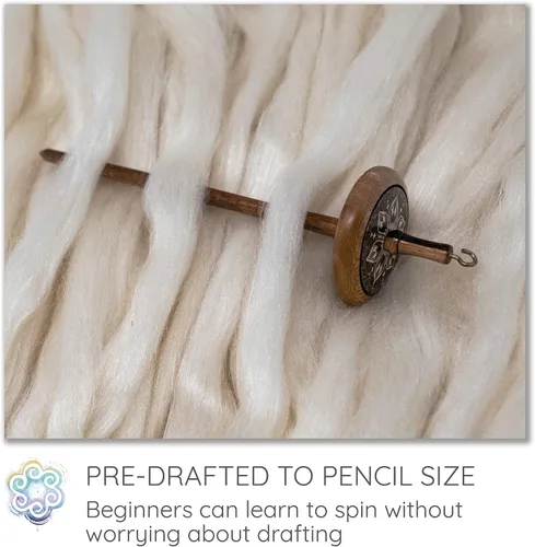 Vista 3 de Aprende a girar - Kit de Spinning para principiantes con husillo de caída y lápiz de mezcla de merino/seda Roving. ¡Elige tu color y haz hilo!