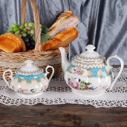 Vista 4 de fanquare Juego de té de rosa retro europeo de 15 piezas, juego de té de flora inglesa para adultos, juego de café de porcelana
