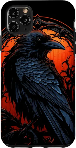 Vista 13 de Funda estética oscura para iPhone 17, diseño de cuervo gótico, diseño de pájaro de cuervo y pájaro oculto