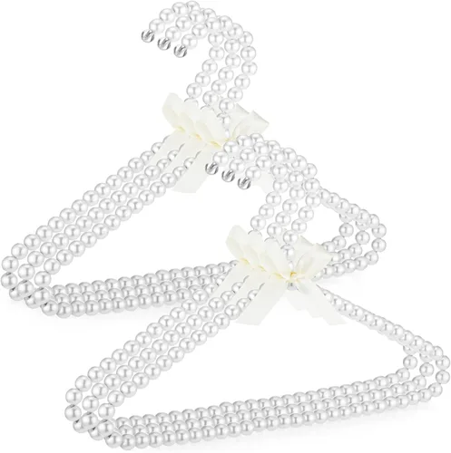 Vista 16 de Threan Rosa 12 piezas de perchas de ropa con cuentas de perlas mini con cuentas de perlas pequeñas de metal con cinta, estándar para niños, bebés