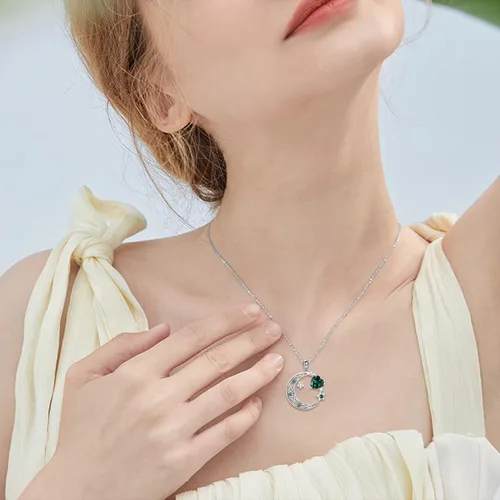 Vista 5 de Collar de plata de ley con estrella de luna creciente para mamá e hija, piedra natal, granate, día de la madre, cumpleaños, joyería celta, regalos