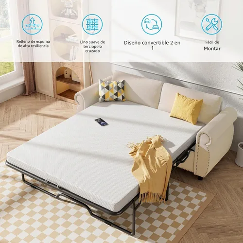 Vista 4 de Mjkone Sofá cama extraíble de tamaño matrimonial con colchón de espuma de 3.2 pulgadas, sofá cama convertible 2 en 1 con reposabrazos de cabeza