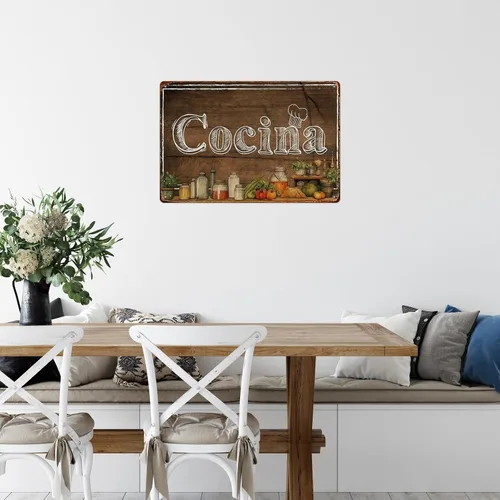 Vista 7 de Letreros de pared de metal vintage españoles "Cocina" de 8 x 12 pulgadas, carteles de metal retro para sala de estar, dormitorio, cocina, baño