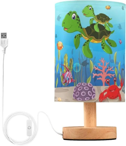 Vista 10 de Lámpara de mesa pintada Mariposa Diente de León con base de madera y pantalla de tela para mesita de noche, lámpara de escritorio para recámara